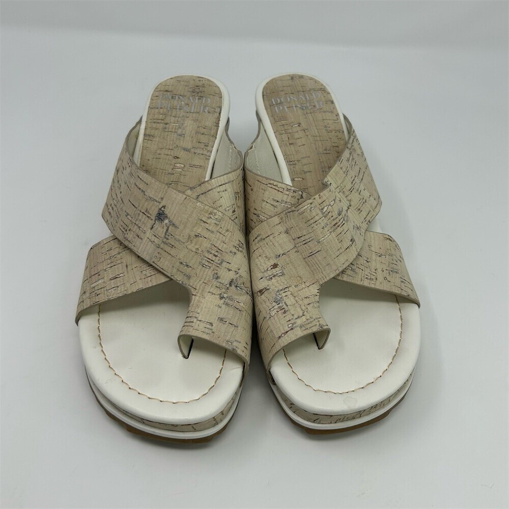 Donald J. Pliner Platform Wedge Slide Sandals Toe Loop Beige Cream Womens 10M - Picture 4 of 11